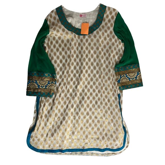 Fuchsia Designs Embroidered Kurta Tunic XXL White Teal Gold Brocade NWT - Picture 4 of 9